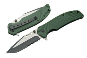 4.5" MILITARY FOLDING KNIFE WITH GREEN G10 HANDLE