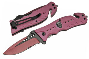 Pink Skull Tracker Stone Wash Stainless Steel Blade | Abs Handle 7.75 inch Edc Folding Knife