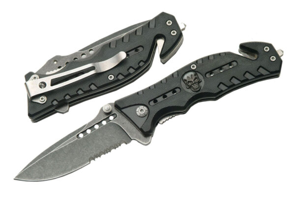4.5" SKULL TRACK FOLDING KNIFE WITH BLACK ABS HANDLE
