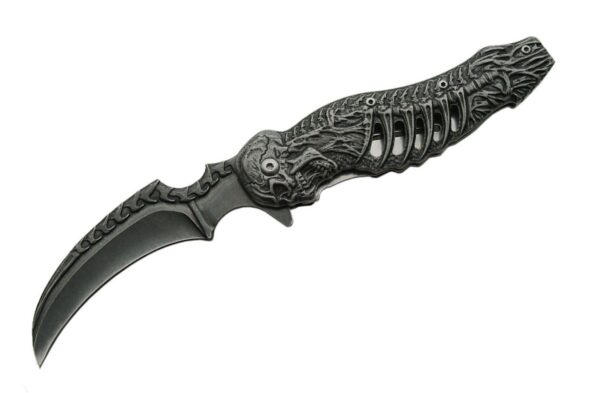 Skull Talon Stainless Steel Blade | Oxidized Stone Wash Handle 5 inch Edc Folding Knife