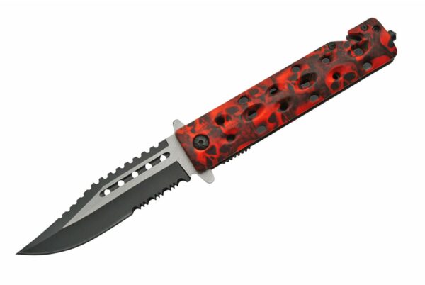 Skull Red Stainless Steel Blade | Abs Handle 8.5 inch Edc Folding Knife