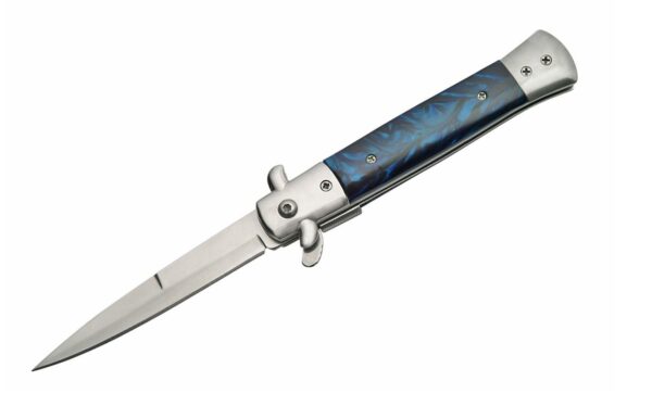 Blue Stiletto Black Stainless Steel Blade | Acrylic Handle 8.75 inch Edc Folding Knife