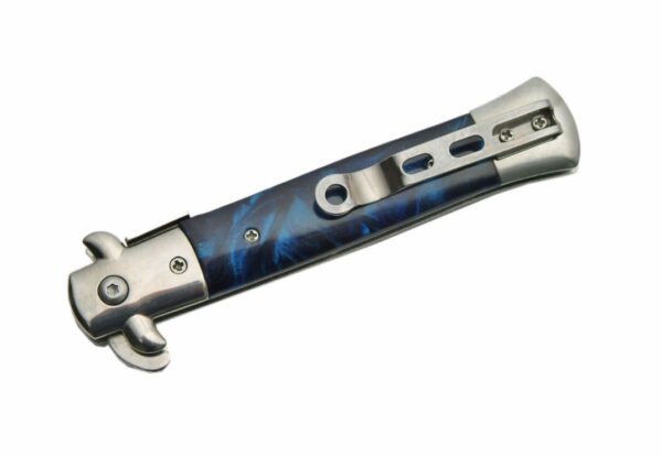 Blue Stiletto Black Stainless Steel Blade | Acrylic Handle 8.75 inch Edc Folding Knife