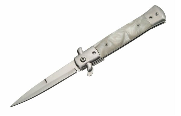 White Stiletto Black Stainless Steel Blade | Acrylic Handle 8.75 inch Edc Folding Knife