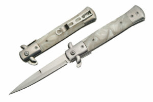 White Stiletto Black Stainless Steel Blade | Acrylic Handle 8.75 inch Edc Folding Knife