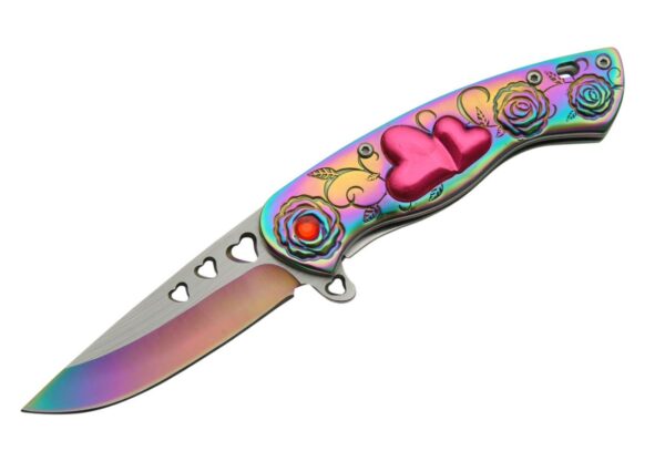 Rainbow Cupid Finish Stainless Steel Blade & Handle 7 inch Edc Folding Knife