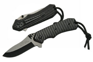 Grooved Tech Black Stainless Steel Blade | Metal Handle 8 inch Edc Folding Knife