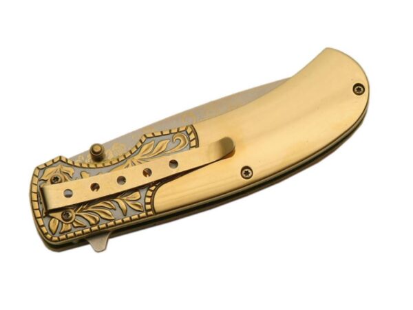 Gold Stainless Steel Blade | Burlwood Handle 8 inch Edc Folding Knife