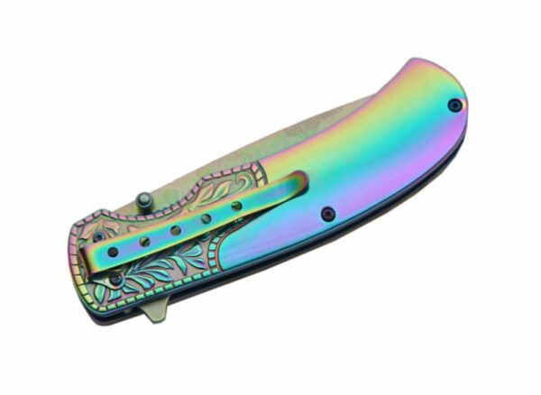 Rainbow Finish Stainless Steel Blade | Burlwood Handle 8 inch Edc Folding Knife
