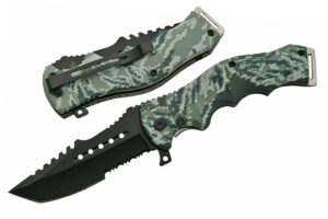 Camo OPS Stainless Steel Blade | Green Camo Handle 8.5 inch Edc Folding Knife