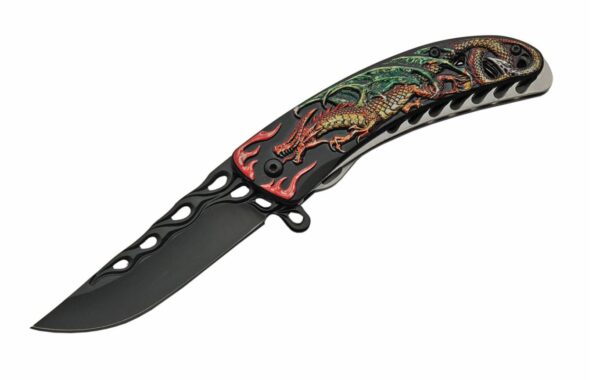 Red Dragon Flame Stainless Steel Blade | Aluminum Handle 8 inch Edc Folding Knife