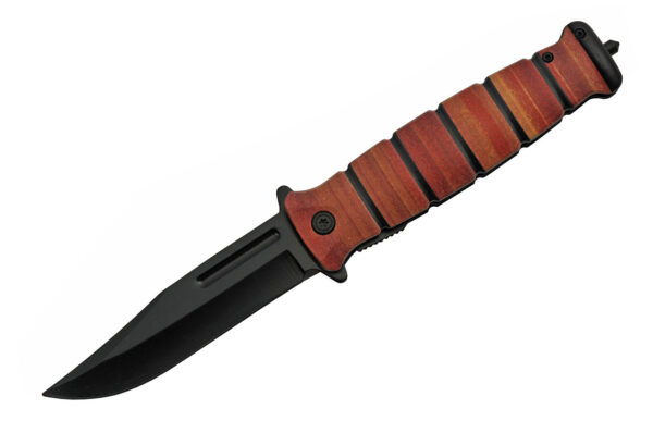 Leather Look Steel Blade | Brown Stacked Leather Handle 8.5 inch Edc Folding Knife