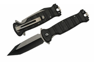 Black Stripe Stainless Steel Blade | Black Abs Handle 8.25 inch Edc Folding Knife
