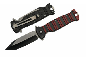 Red Stripe Stainless Steel Blade | Red Black Abs Handle 8.25 inch Edc Folding Knife