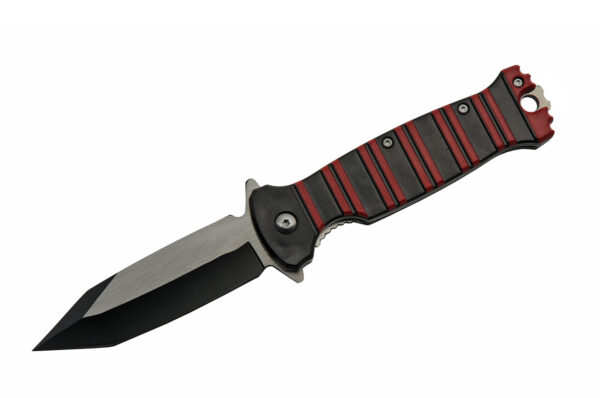 Red Stripe Stainless Steel Blade | Red Black Abs Handle 8.25 inch Edc Folding Knife