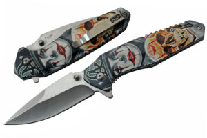 Skull Kiss Stainless Steel Blade | Aluminum Handle 7.5 inch Edc Folding Knife