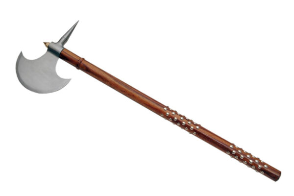 Studded Carbon Steel Blade | Wooden Handle 32 inch Battle Axe