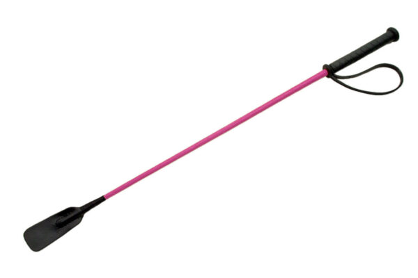 Pink Flexible 27 inch Leather Handle Riding Crop