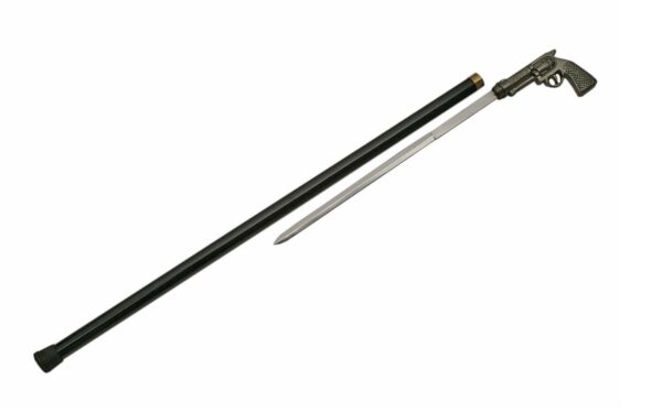 Pistol Stainless Steel Blade | Pewter Finish Handle 34 inches Walking Cane Sword