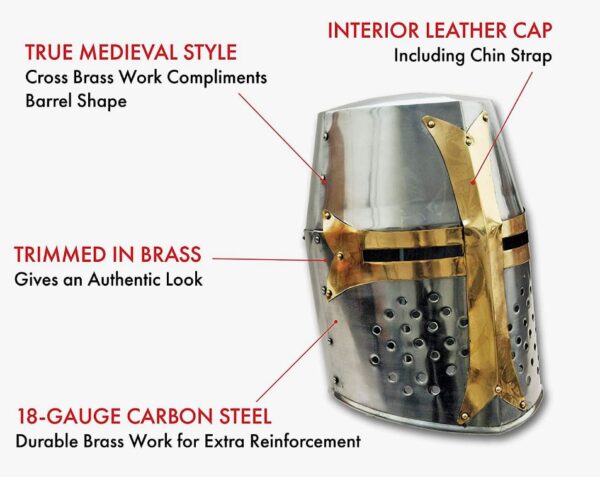 Handmade Brass Crusader 18 Gauge Carbon Steel Helmet