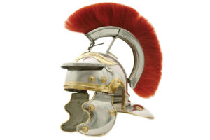 Medieval Roman Centurion 18 Gauge Carbon Steel Helmet With Red Plume