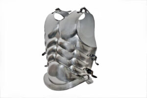 Roman Silver Muscular 18 Guage Stainless Steel Breast Plate Armor With Adjustable Straps
