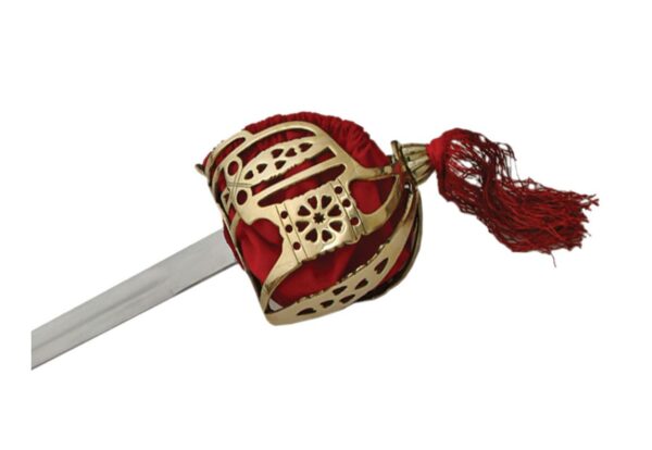 Scottish Ceremonial Stainless Steel Blade | Brass Basket Red Velvet Handle 41 inch Sword