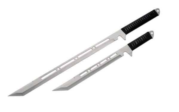 Fantasy Silver Finish Stainless Steel Blade | Cord Wrapped Handle Ninja Sword Set