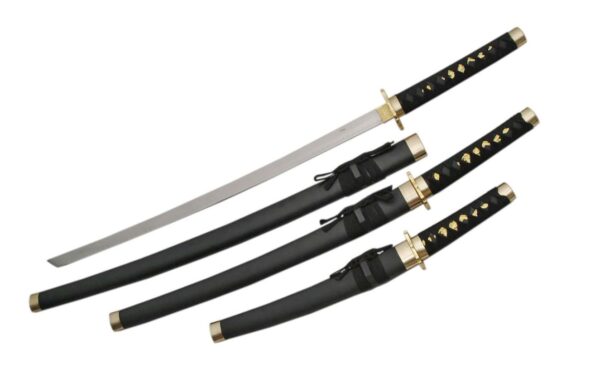 Black Carbon Steel Blade | Cord Wrapped Handle 3 Piece Sword Set