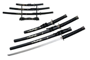 Black Pearl Dragon Stainless Steel Blade | Cord Wrapped Handle 3 Piece Sword Set
