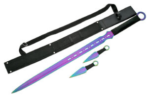 Fantasy Rainbow Finish Stainless Rainbow Steel Blade | Cord Wrapped Handle 28 inch Edc Ninja Sword