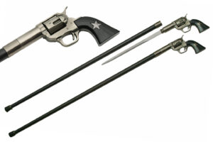 Gun Stainless Steel Blade | Black & Silver Revolver Handle 37.5 inches Walking Cane Sword