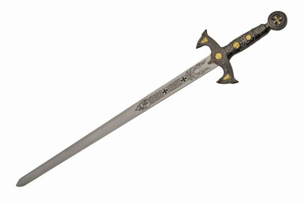 Medieval Templar Knight Stainless Steel Blade | Decorative Cast Metal Handle 34 inch Sword