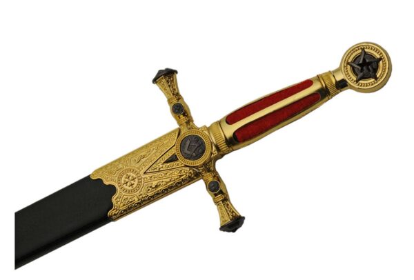 Antique Masonic Stainless Steel Blade | Red & Gold Finish Handle 33 inch Sword