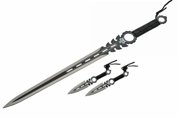 Monster Silver Black Stainless Rainbow Steel Blade | Paracord Wrapped Handle 26 inch Edc Ninja Sword