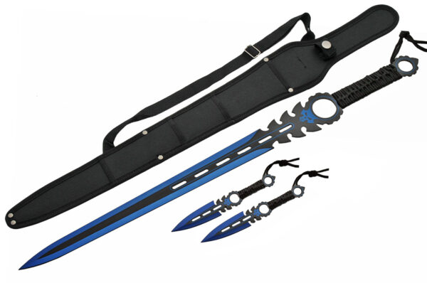 Monster Blue Black Stainless Rainbow Steel Blade | Paracord Wrapped Handle 26 inch Edc Ninja Sword