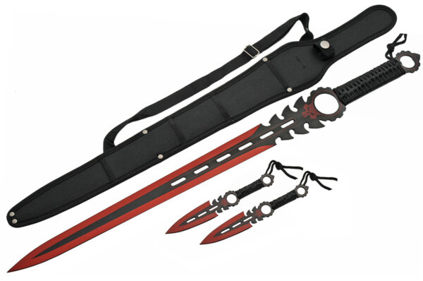 Monster Red Black Stainless Rainbow Steel Blade | Paracord Wrapped Handle 26 inch Edc Ninja Sword