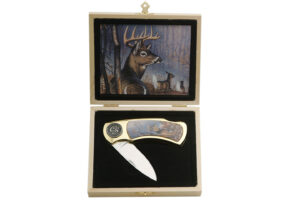 White Tail Deer Stainless Steel Blade | Gold Finish Handle 4 inch Edc Folding Knife