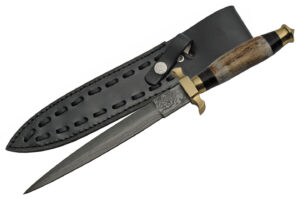 Commando Damascus Steel Blade | Stag Handle 12.5 inch Edc Dagger Knife