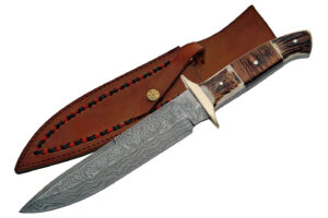 Plainsman Damascus Steel Blade | Stag Wood Handle 13 inch Edc Hunting Knife