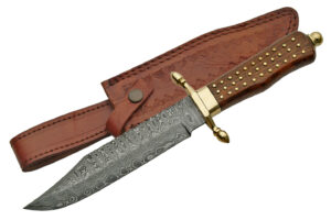 Handmade Damascus Brass Pin Handle Bowie Hunting Knife