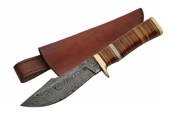 9.5" DAMASCUS LEATHER STACKED BOWIE