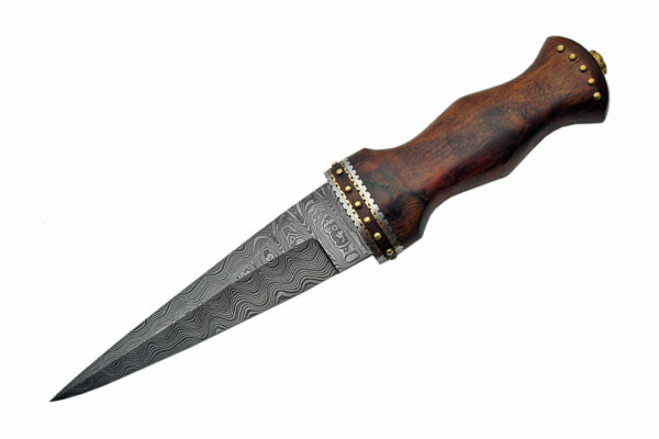 Dirk Sgian Damascus Steel Blade | Wooden Handle 13 inch Edc Hunting Knife