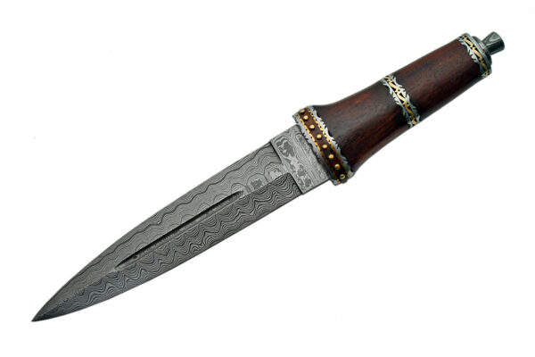 Exotic Damascus Steel Blade | Wooden Handle 14 inch Edc Hunting Dirk Knife