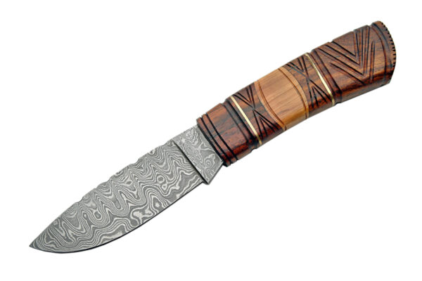 9" DAMASCUS CARVED  WOOD HANDLE SKINNER