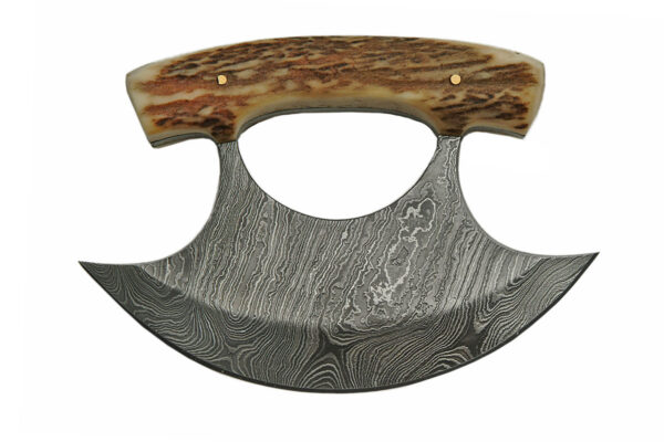 Rite Edge Damascus Steel Blade | Stag Handle 5.5 inch Edc Ulu Knife