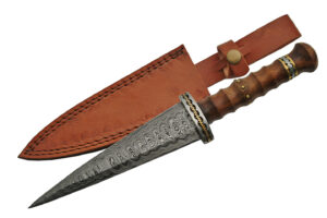 Filework Damascus Steel Blade  Wooden Handle 12 inch Edc Hunting Knife