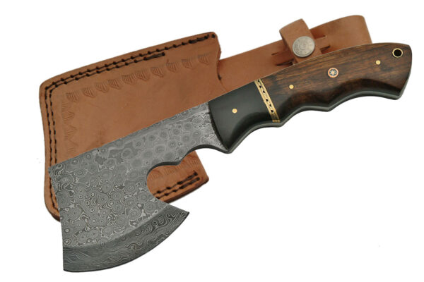 Black Bolster Damascus Steel Blade | Walnut Wood Handle 9.5 inch Edc Hatchet
