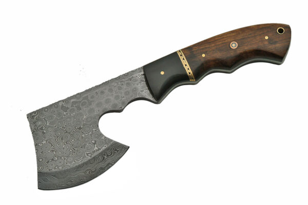 Black Bolster Damascus Steel Blade | Walnut Wood Handle 9.5 inch Edc Hatchet