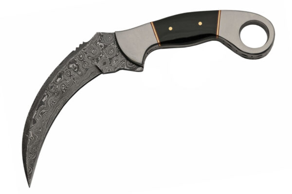 Silver Damascus Steel Blade | Horn Handle 8.75 inch Edc Karambit Knife